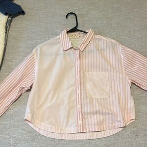 Pink striped American Eagle cropped shirt